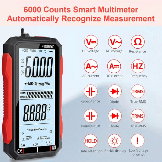 FS899C Smart Digital Multimeter 6000 Counts Rechargeable - 4.8" Large Screen Auto-Ranging with NCV & Live Check | Volt Edge™