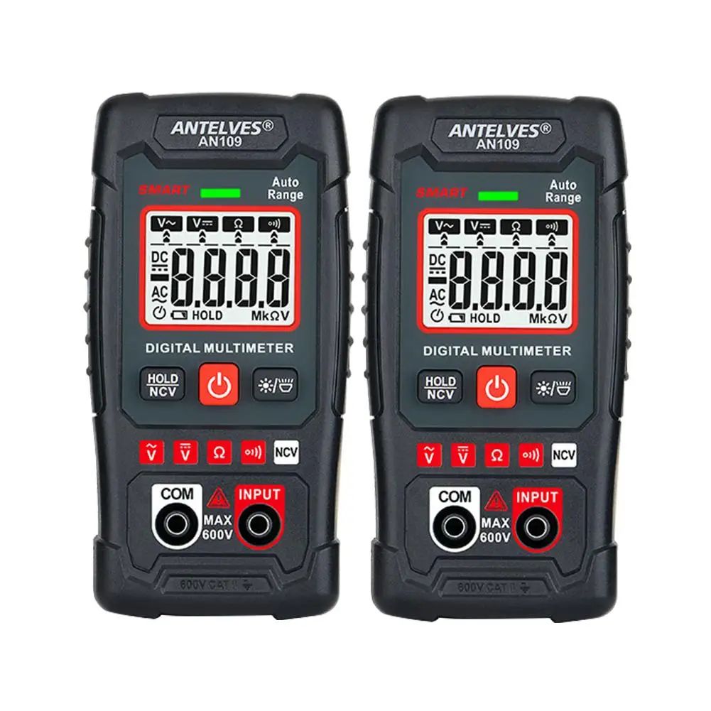 Two Antelves digital multimeters side by side on a white background