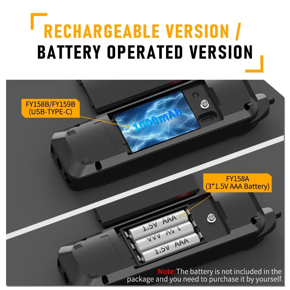 Rechargeable version of a device with USB Type-C connection and battery compartment.