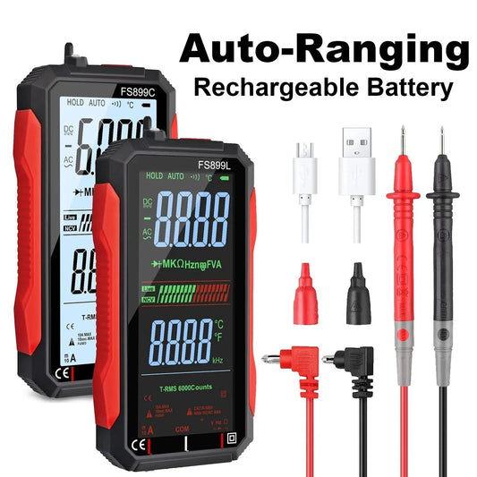 FS899C Smart Digital Multimeter 6000 Counts Rechargeable - 4.8" Large Screen Auto-Ranging with NCV & Live Check | Volt Edge™