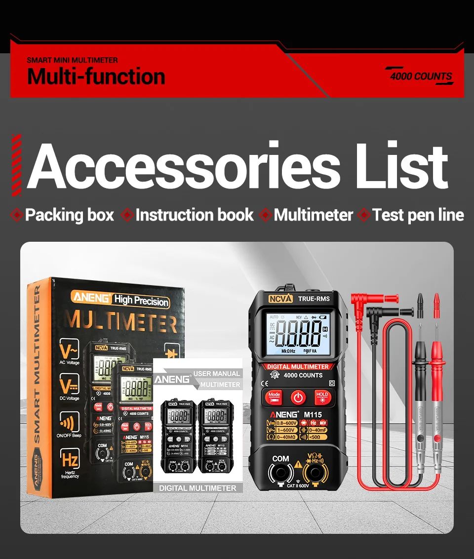 ANENG M115 Mini Digital Multimeter 4000 Counts - Compact AC/DC Voltage Tester with NCV & Ohm Resistance | Volt Edge™