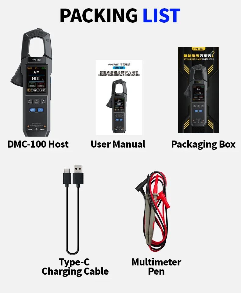 FNIRSI DMC-100 Digital Clamp Meter 10000 Counts - 600A DC/AC Current Tester with USB & NCV Detection | Volt Edge™