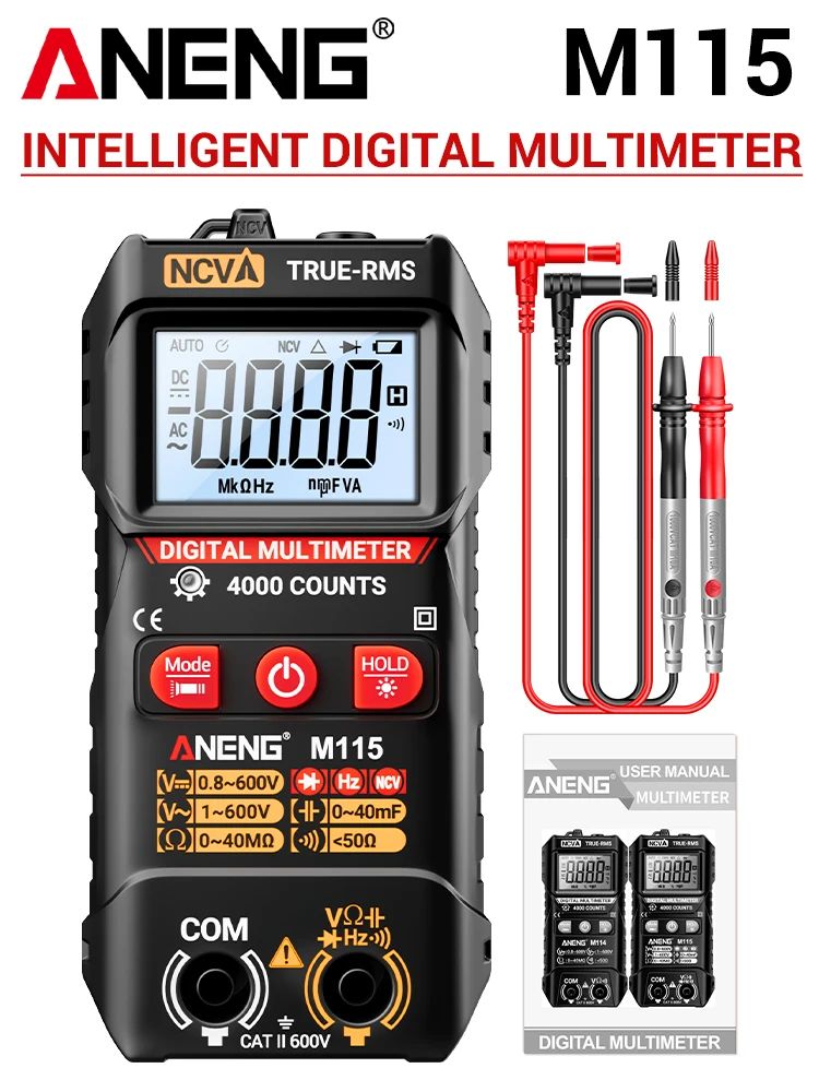 ANENG M115 Mini Digital Multimeter 4000 Counts - Compact AC/DC Voltage Tester with NCV & Ohm Resistance | Volt Edge™