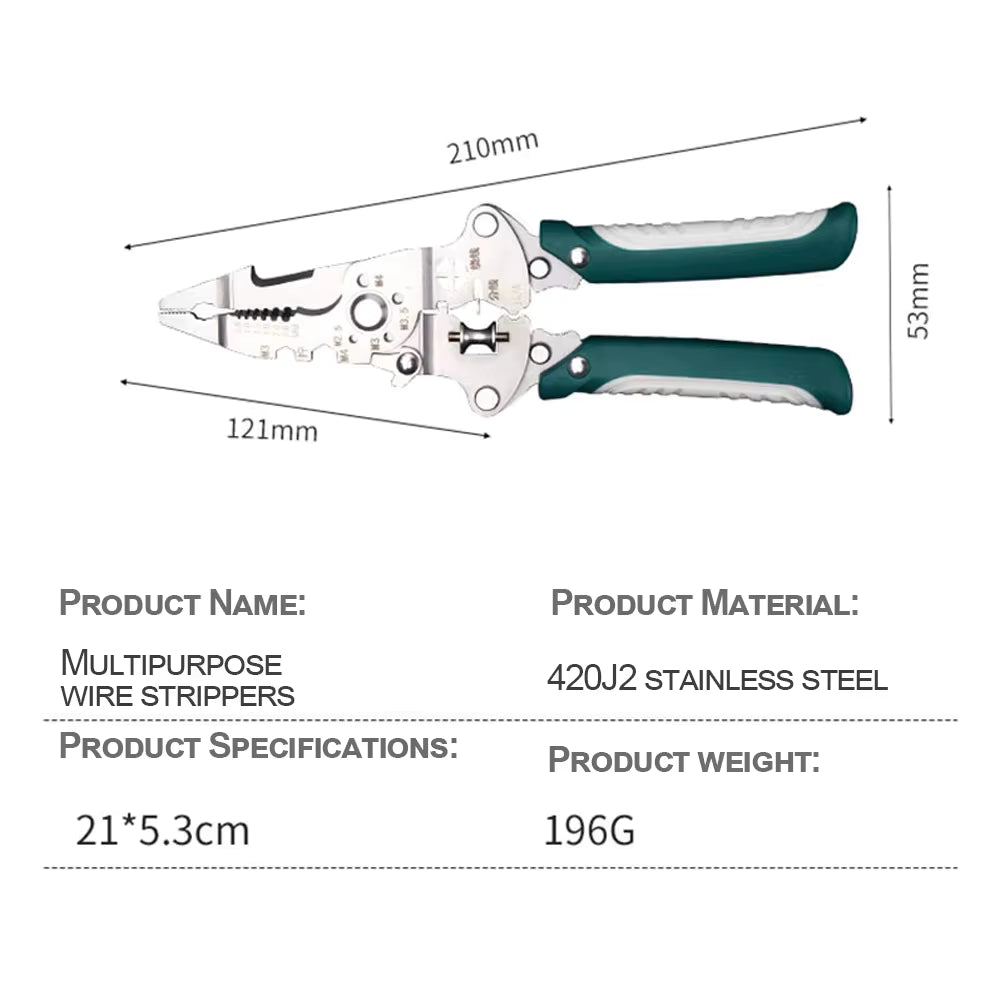 Wire stripper product details - steel forging quality, spring design, versatile foldable tool
